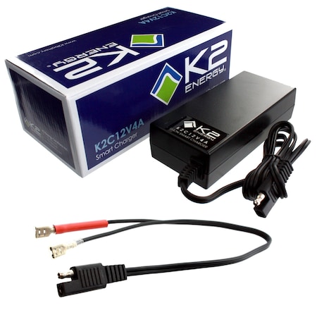 K2 Energy K2C12V4A 12V 4Ah LiFePO4 Charger with Faston 250 Connectors K2C12V4A02